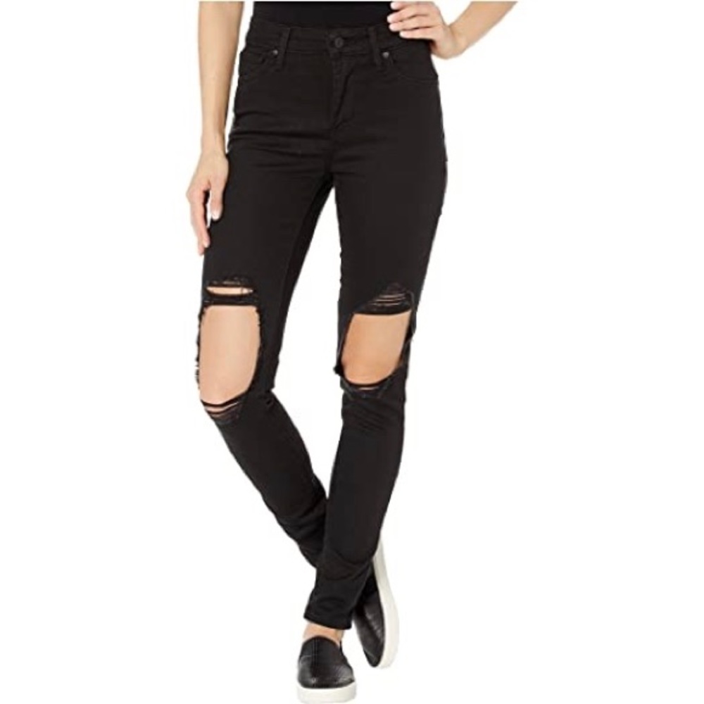 Levi’s 721 8 Long High Rise Skinny Destroyed Black Jeans - Picture 2 of 16